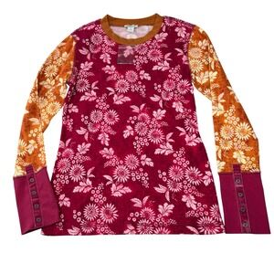 Sundance Floral Long Sleeve Top - Burgundy and Orange